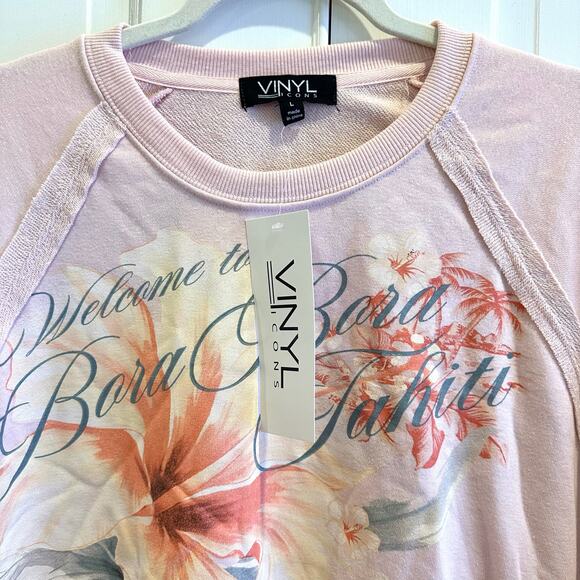 Vinyl Icons Pink Graphic Sweatshirt | Bora Bora Tahiti Print | Size L | NEW - Picture 2 of 6